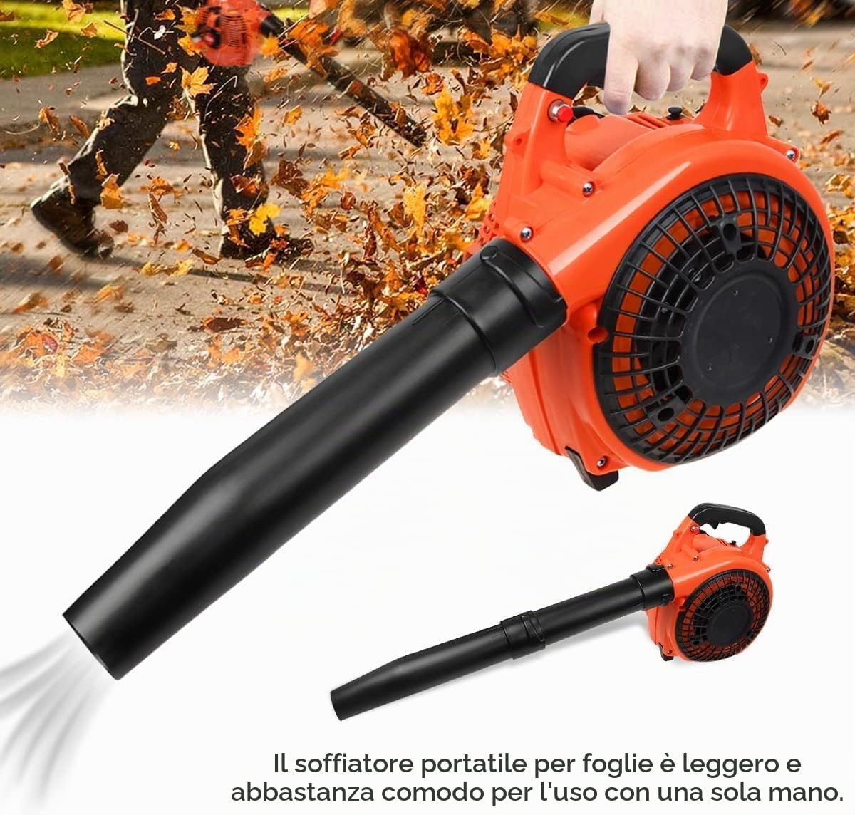 Soffiatore da giardino senza fili a benzina, per neve, erba e soffio, aspiratore potente con motore raffreddato ad aria a 2 tempi da 26 cc, portatile a mano, per soffiare foglie, trucioli di legno