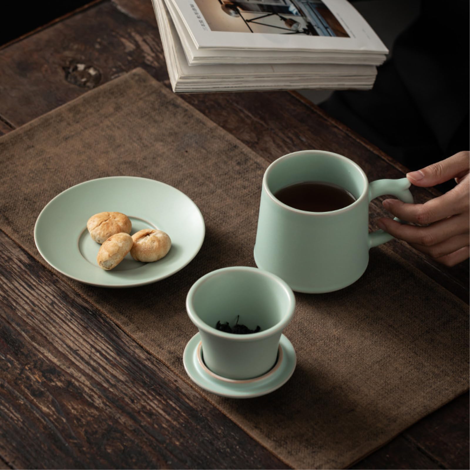 Tasse à filtre en céramique de 400 ml - Couleur unie - Avec couvercle exquis et pratique - Boîte « Gaosheng Cup » - 400 ml