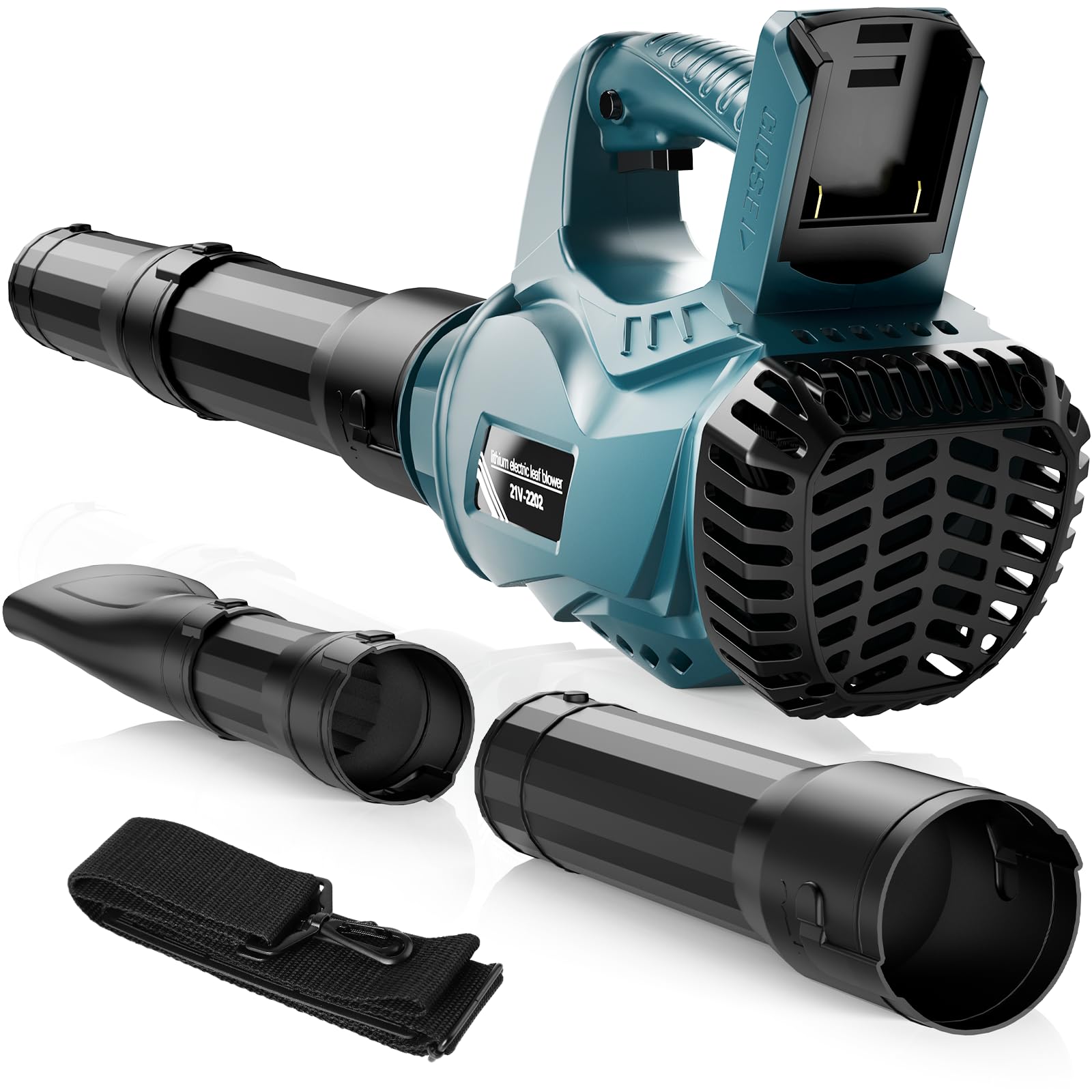 Soffiatore a Batteria compatibile per Bosch 21 V, Soffiatore di Foglie Senza Fili, Ventola a 6 livelli, Soffiatore Rimovibile, 300 km/h, 2 Ugelli, per giardino, manutenzione del prato e rimozione