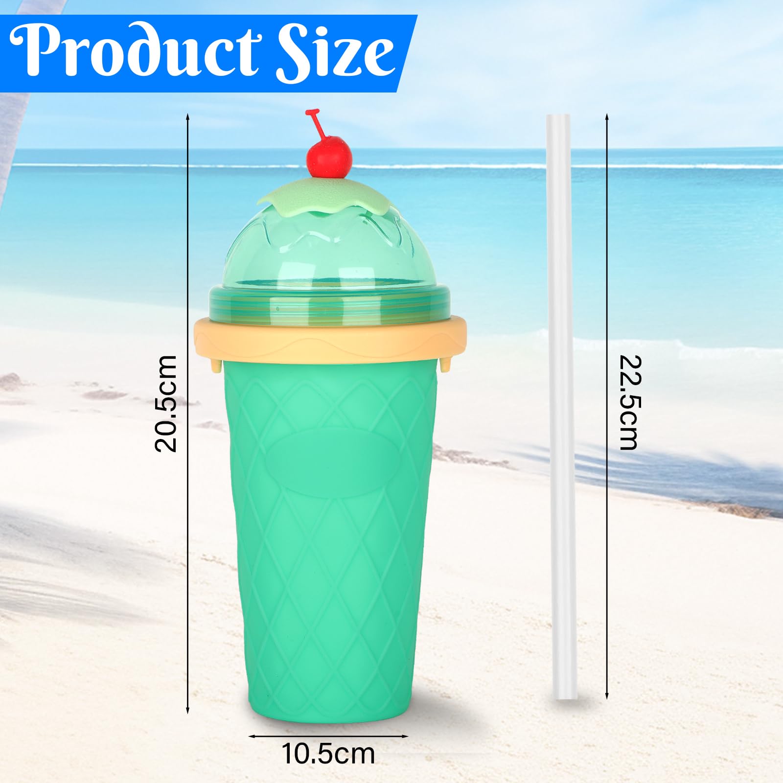 Silikonowy kubek do slushy typu "zrób to sam", ze słomką i łyżeczką 2 w 1, kubek do ugniatania smoothie pinch Ice Cup, "zrób to sam", jasnozielony