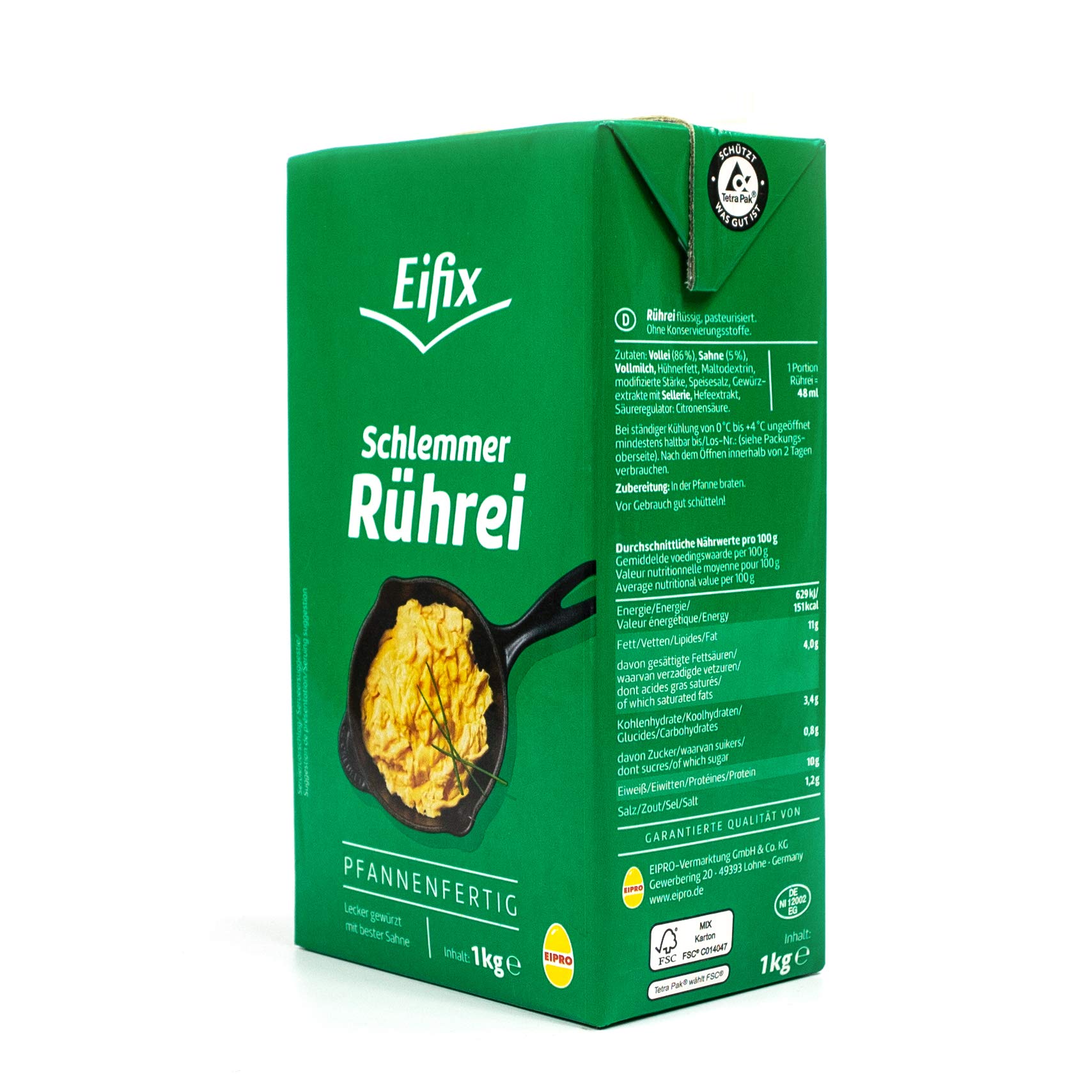Eifix - 5er Pack Schlemmer Rührei pfannenfertig 1 kg Packung - Eipro Vollei flüssig lecker gewürzt mit bester Sahne (pasteurisiert)