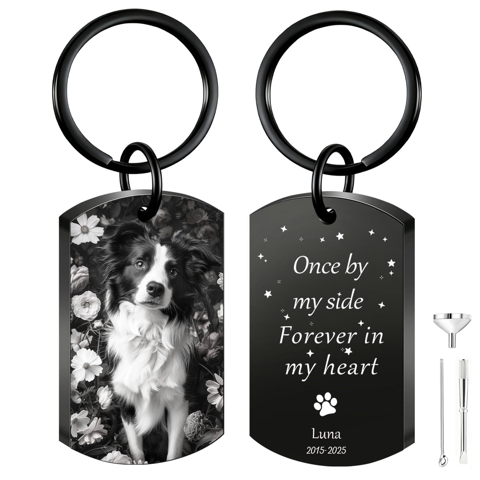 Iwe Personalised Pet Urn for Dogs Ashes Keyring – Custom Pet Memorial Keepsake for Pet Lovers (Black-JG)