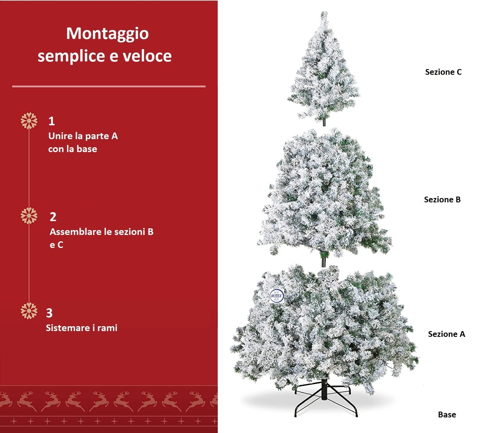 ROTEX Albero di Natale innevato ad Apertura Rapida ad Ombrello Super folto cm 270