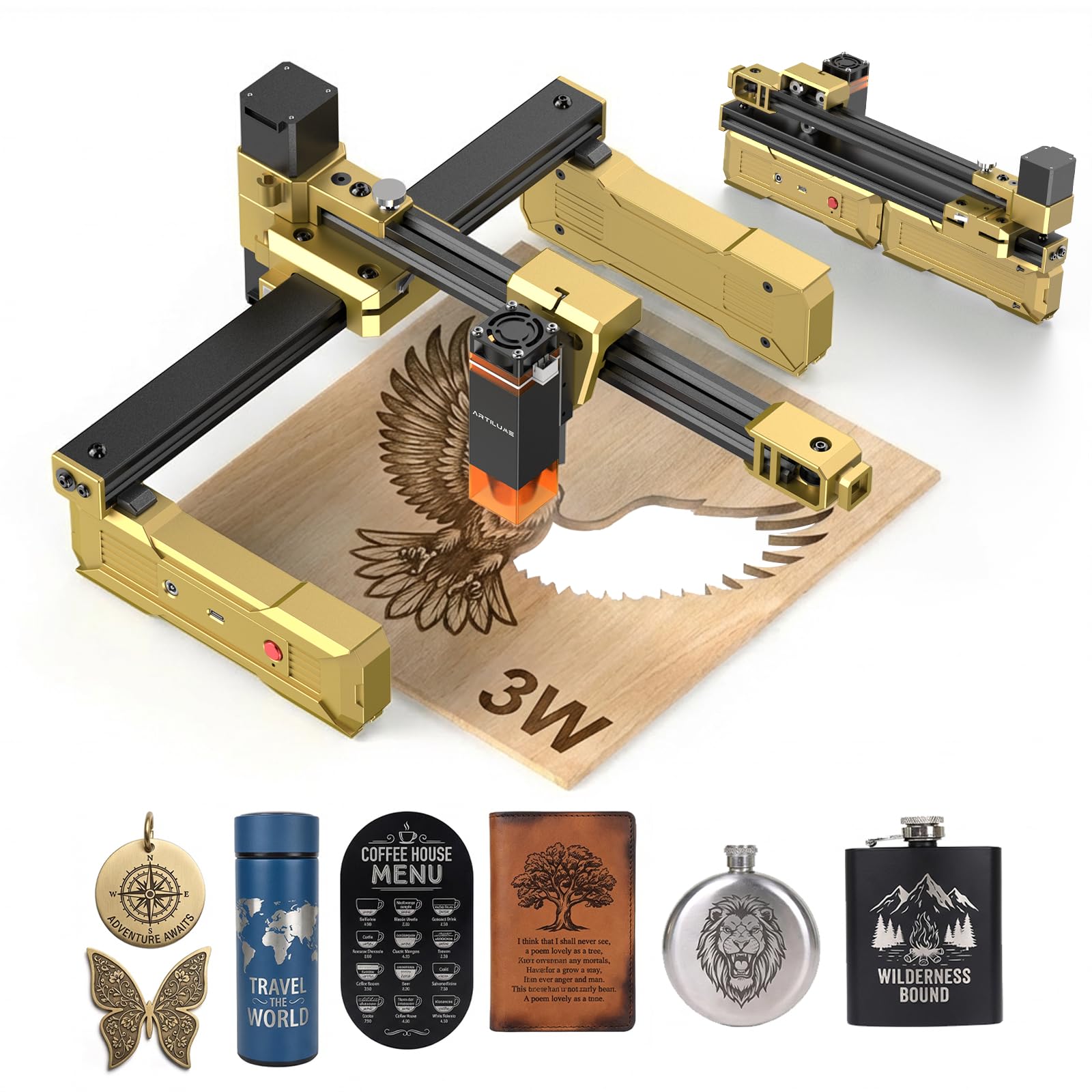Photo 1 of **UNTESTED**
Artilume T1 Foldable Laser Engraver, Portable Engraving Machine with 0.01mm Accuracy, 200x150mm Working Area for Wood, Leather, Acrylic, Coated Metal - Ideal for DIY & Small Business (3000mW)