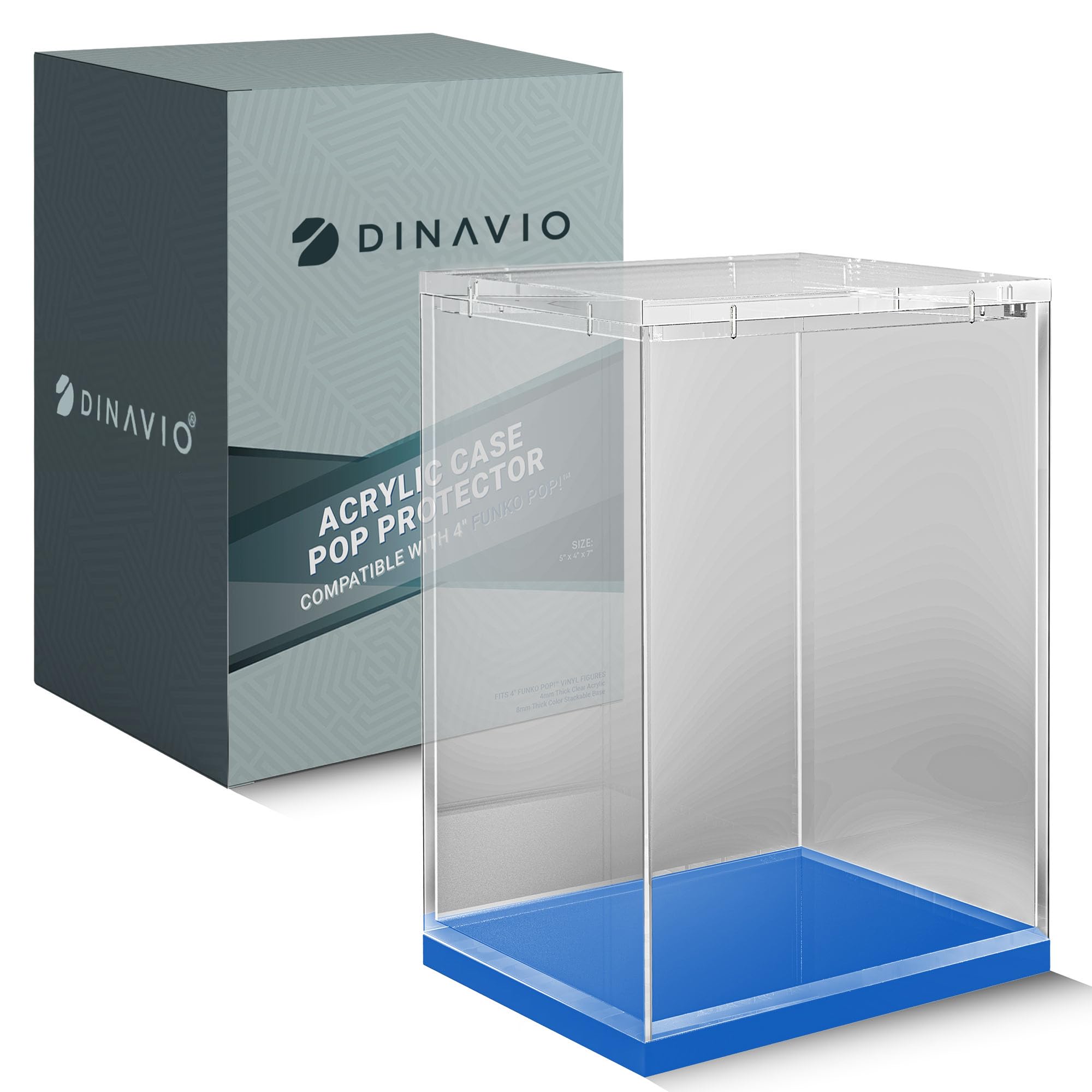 Dinavio Crafthouse Acrylic Funko Pop Protector - Sturdy Stackable Display Case - 4mm Compatible with 4'' Vinyl Figures - Blue Base