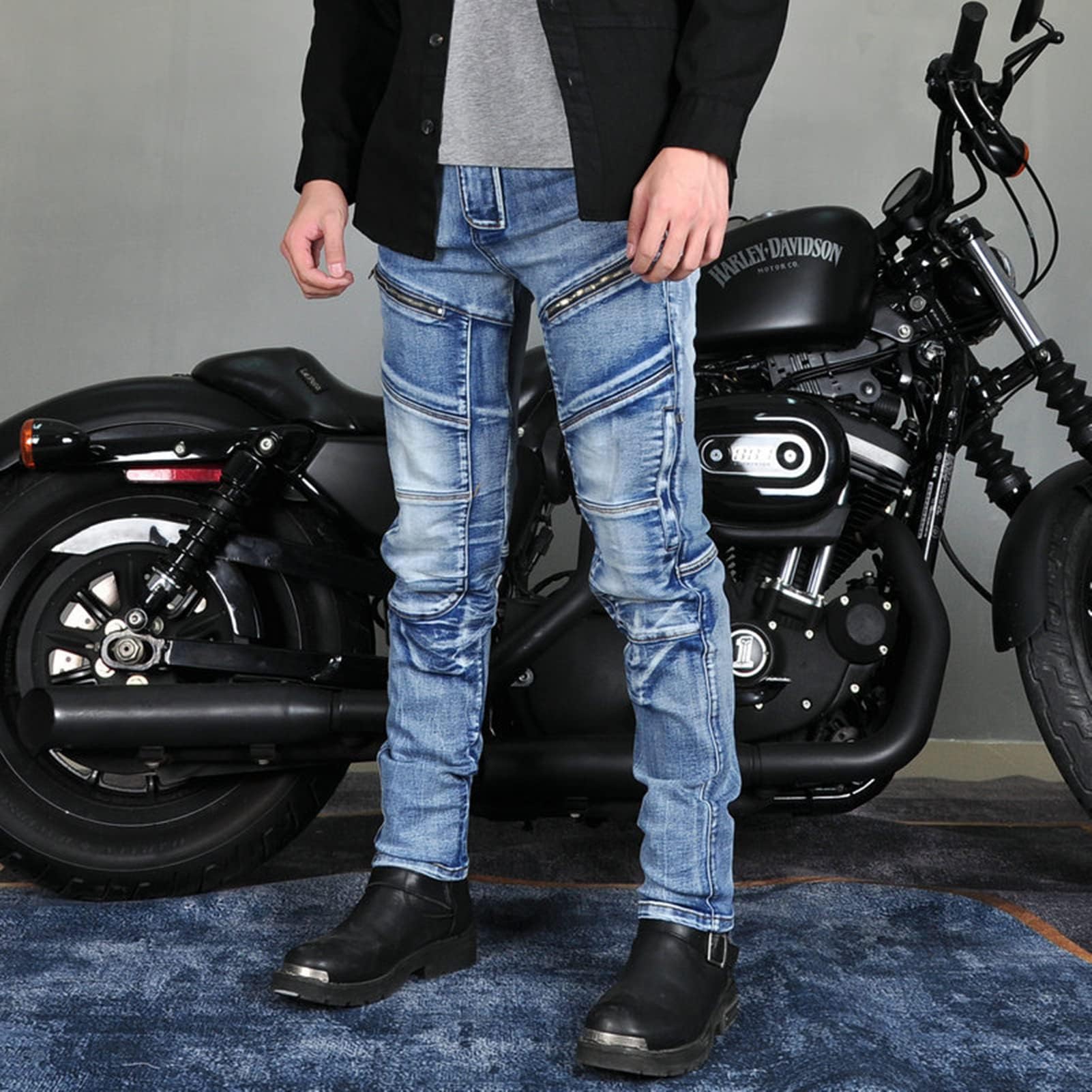 Pantaloni da Moto Uomini/Donne Fibra Aramidica Jeans Moto Uomo da Uomini E Donne Viene Fornito con 2 Paia di Protezioni per Anca E Ginocchio (Blu,XS)