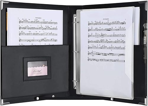 Eastar ESMF-1 - Carpeta de cuero para partituras y partituras de color negro, carpeta de 3 anillos de 13.5 x 10.5 pulgadas, libro de piano y coro
