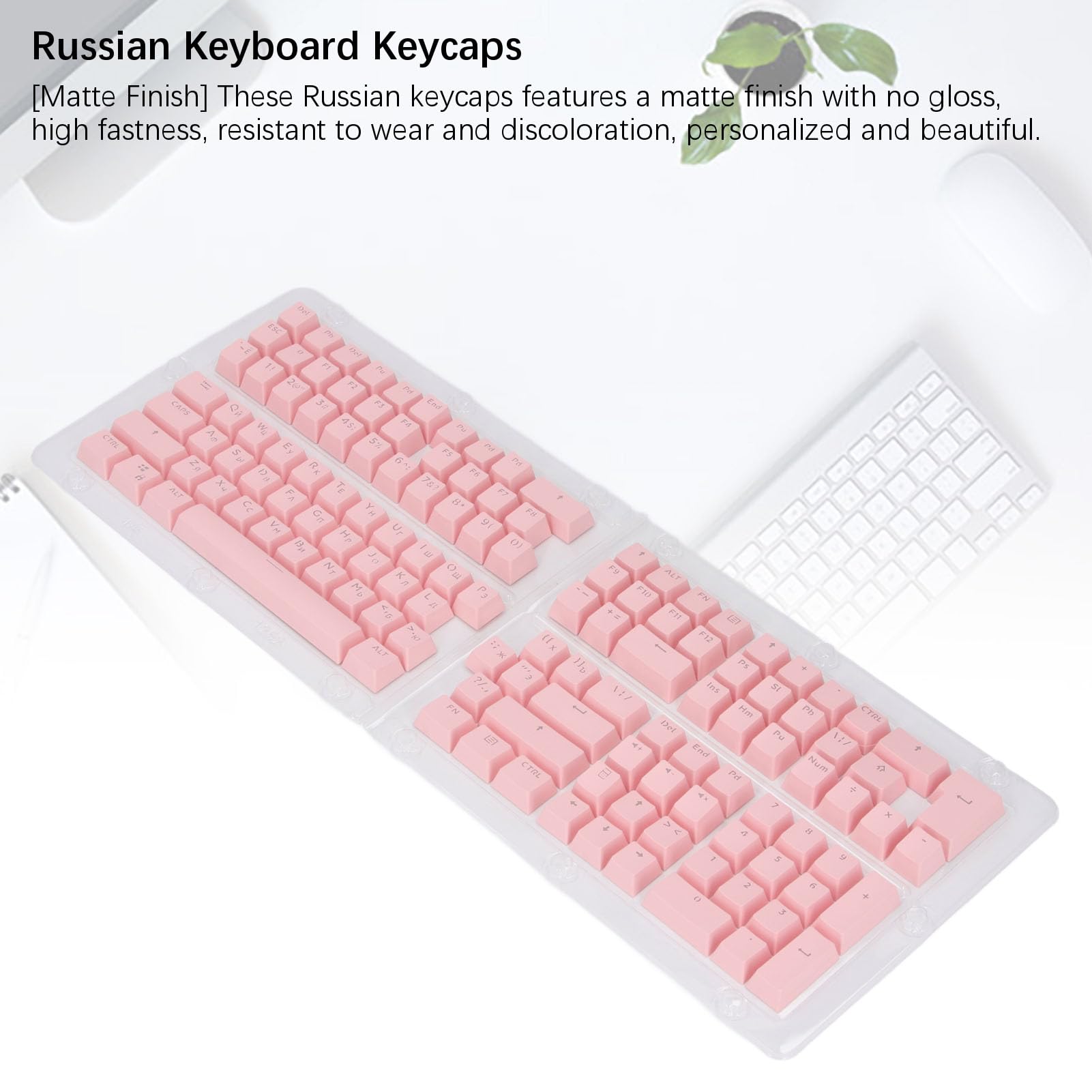 132 KLUCZ Rosyjski Zestaw Keycap Oemeyboard - Ergonomic Matte Wykończenie ABS Keycaps61 62 64 68 84 87 104 108 Mechaniczne Klawiatury (PINK)