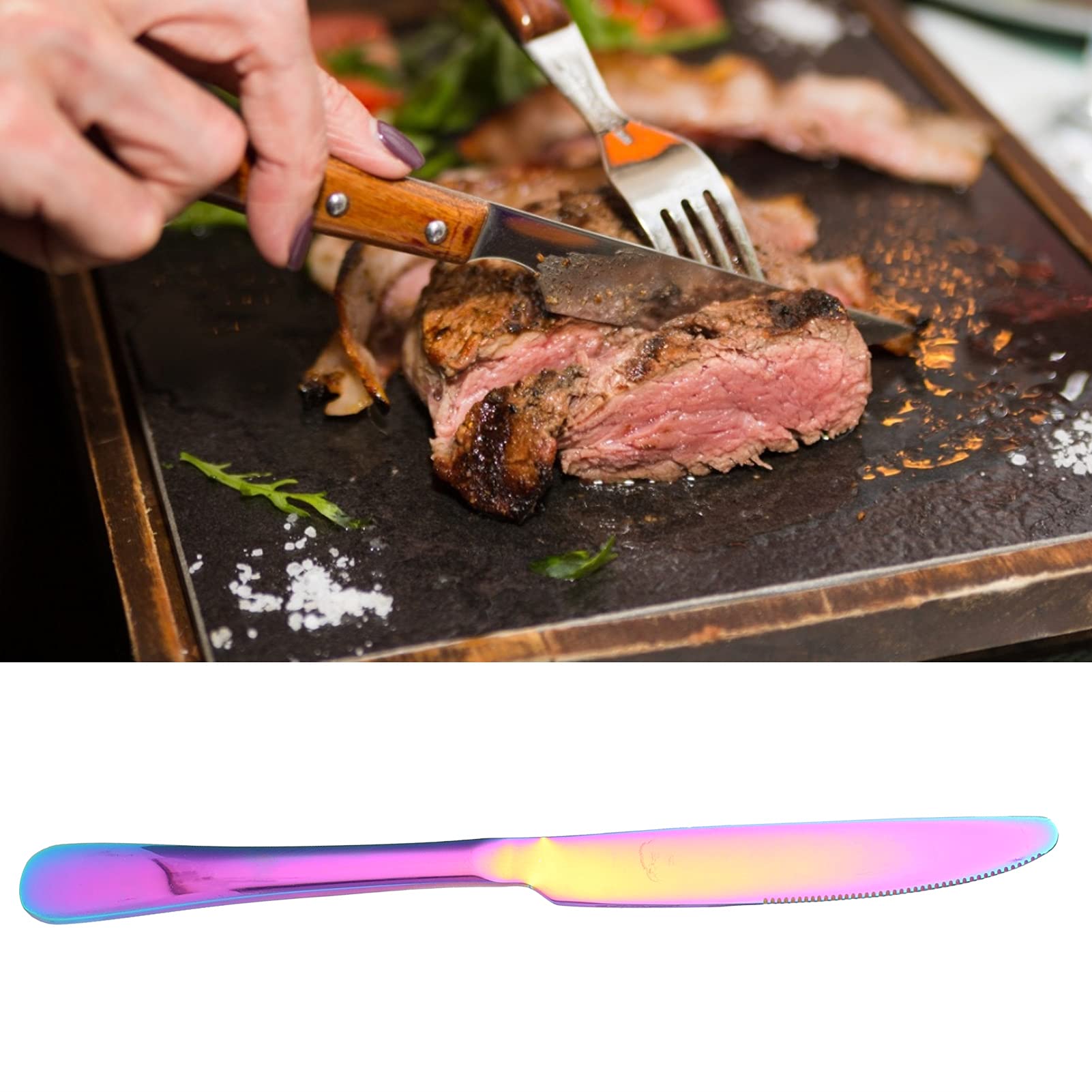 Cuchillos De Carne Serrados De Metal, Juego De 4 Cuchillos De Cena De Acero Inoxidable Cuchillo De Mantequilla Multiusos Juego De Cuchillos De Mesa Galvanizados Para Cocina Restaurante(arcoíris)