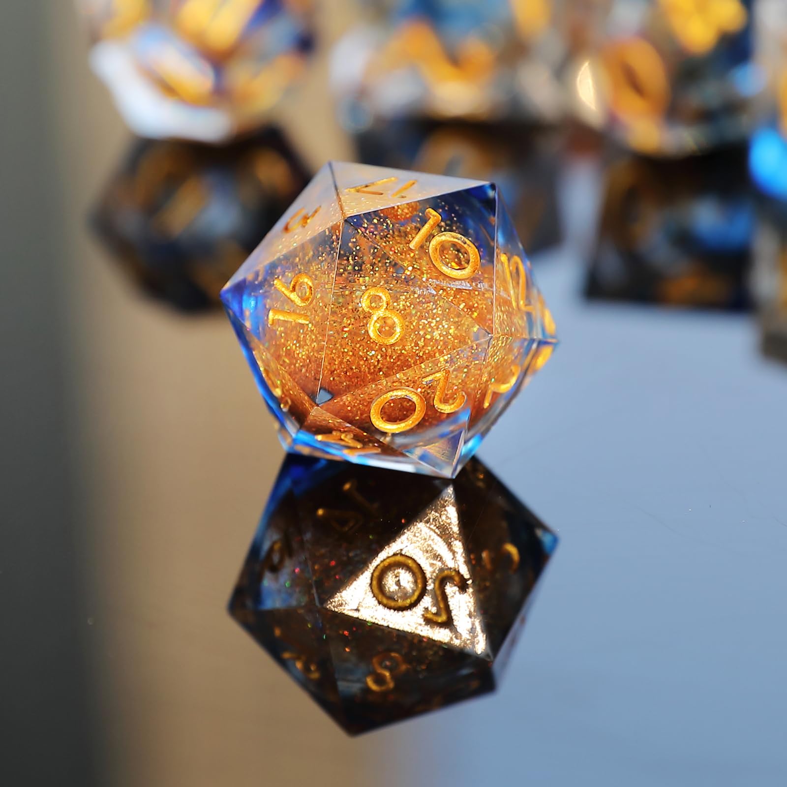D&D Ruchome piaski, zestaw kości z ostrymi krawędziami, 7 szt., ręcznie robione do Dungeons and Dragons, MTG, RPG, Ttrpg, Pathfinder, Polyhedral D20, D12, D10, D8, D6, D4, z pudełkiem