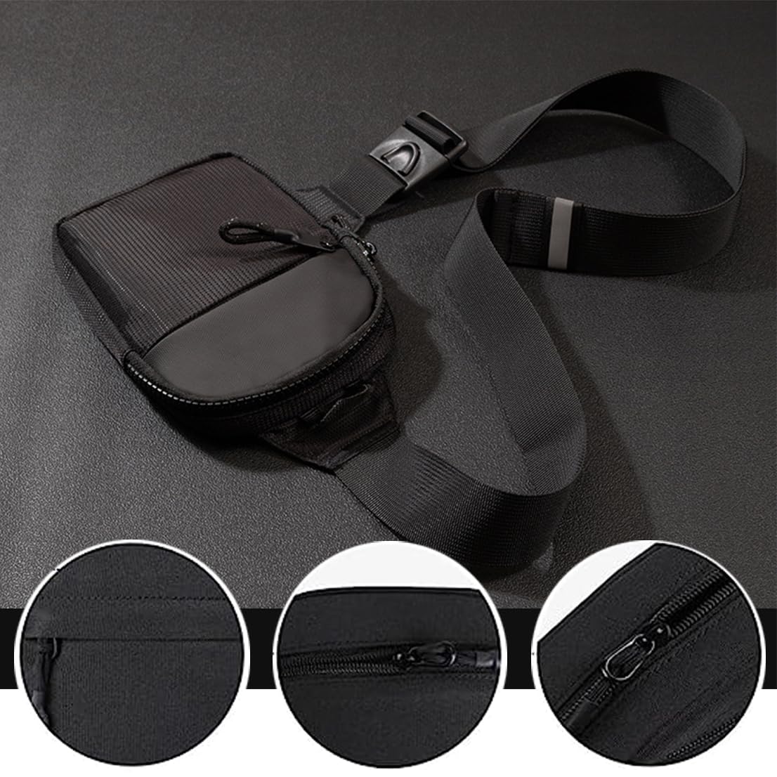 Amacoam Sac Bandoulière étanche Sport Sling Crossbody Nylon Noir 7.5"