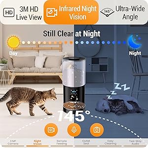 Automatic Cat Feeder with HD Camera: 5G WiFi Automatic Dog Feeder with Night Vision, 5L Timed Auto Cat Food Dispenser with APP for Pet, Detachable for Easy Clean-21 Cups