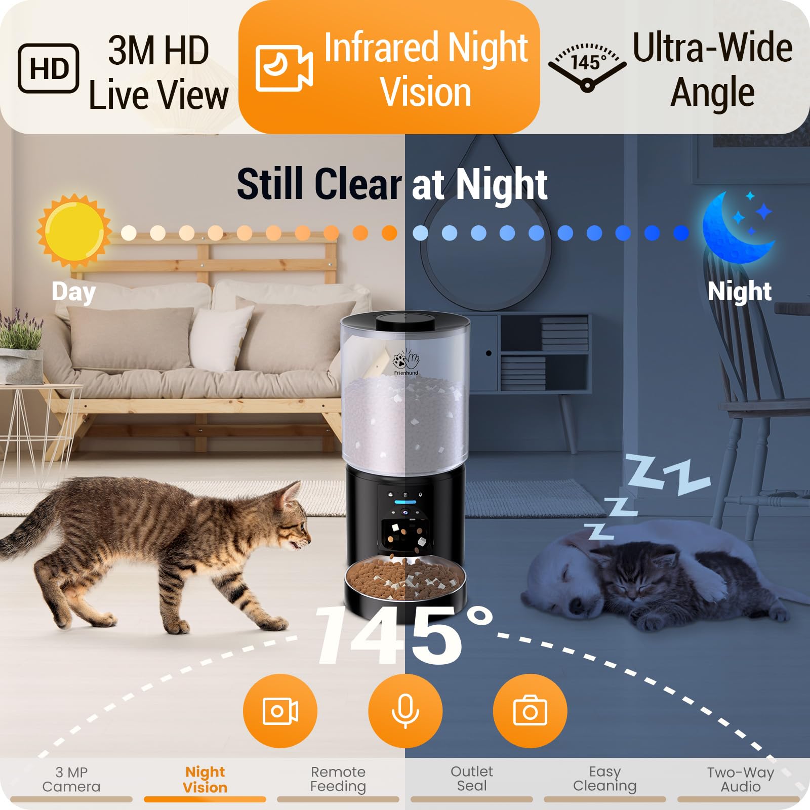 Automatic Cat Feeder with 3MP Camera: 5G WiFi Automatic Dog Feeder with Night Vision, 5L Timed Auto Cat Food Dispenser with APP for Pet, Detachable for Easy Clean-21 Cups - image 3