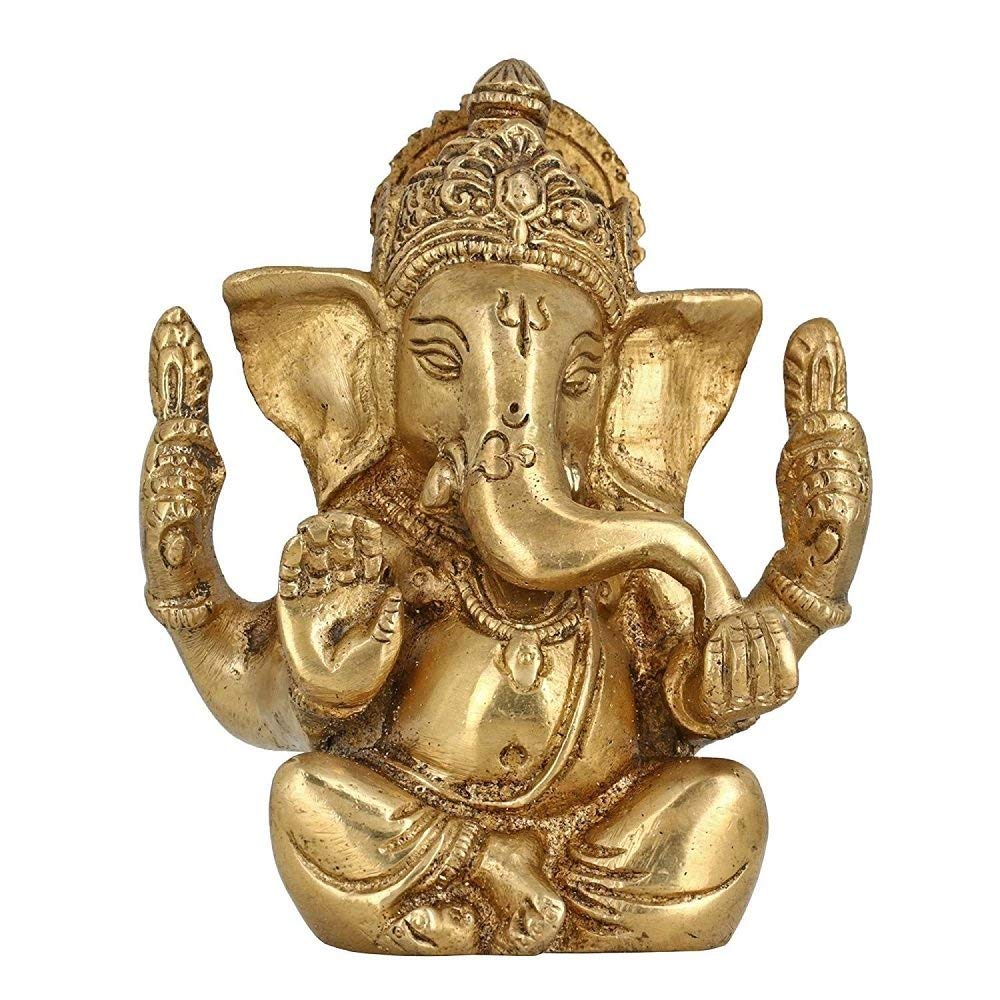 ARTVARKO Brass Lord Ganesha Ganpati Religious Statue Idol Ganesh Murti Home Decor for Puja Size - Height 4.5 Inches.