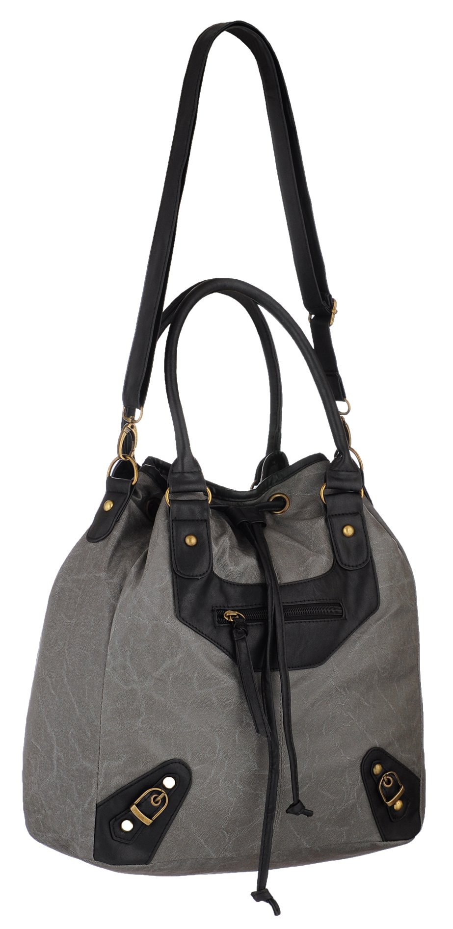 EyeCatch - Jenna Faux Leather Cross Body Duffle Bag ShoulderBag Handbag Charcoal Black