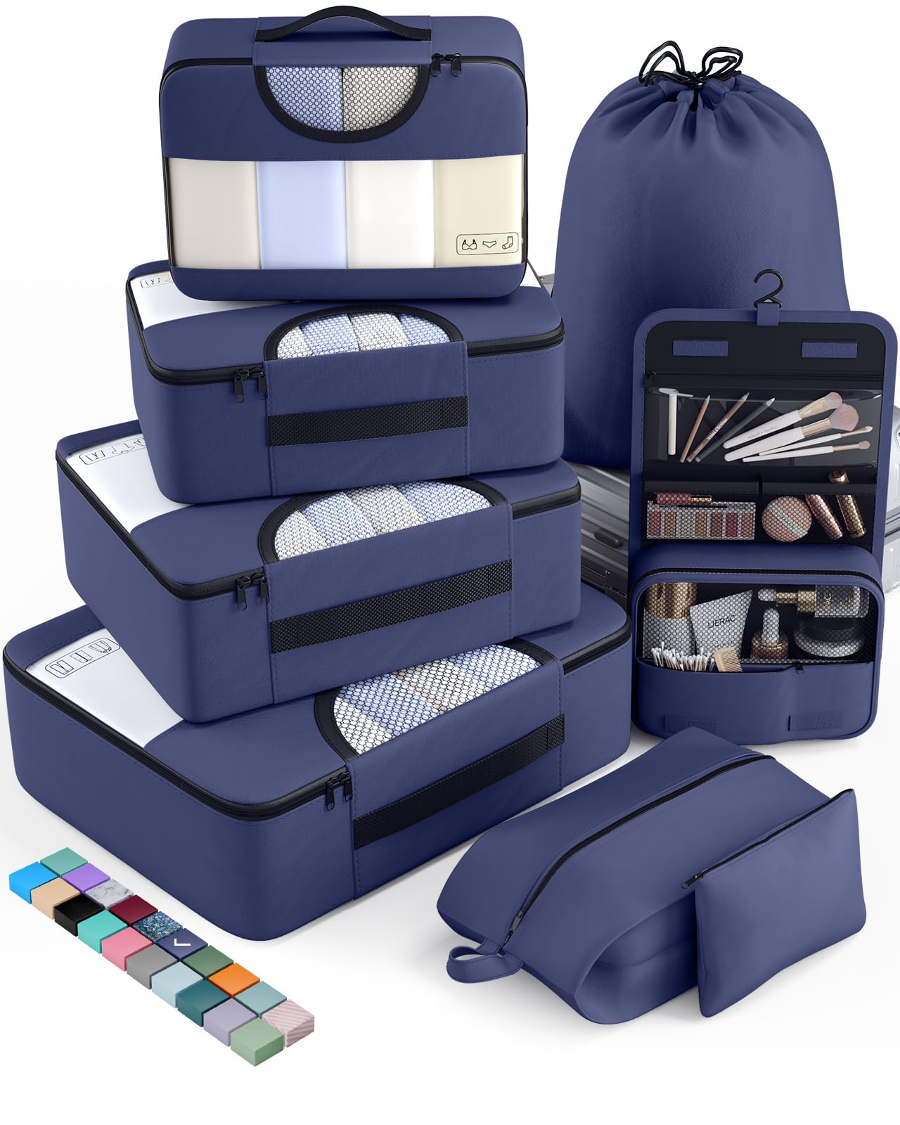 veken 8 set packing cubes for travel essentials, suitcase organizer bags in 4 sizes, carry-on luggage accessories with large laundry & hanging toiletry bag, must-have for airplane, road trip & camping