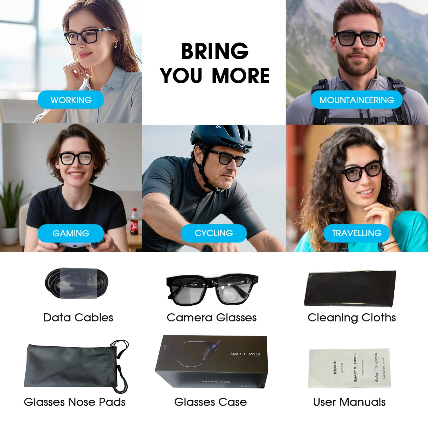 AI Smart Glasses HD 1200P Camera with 8MP Anti-Shake, Photochromic Lenses for Outdoor & Travel, Video Recording, AI Object Recognition & ChatGPT Integration