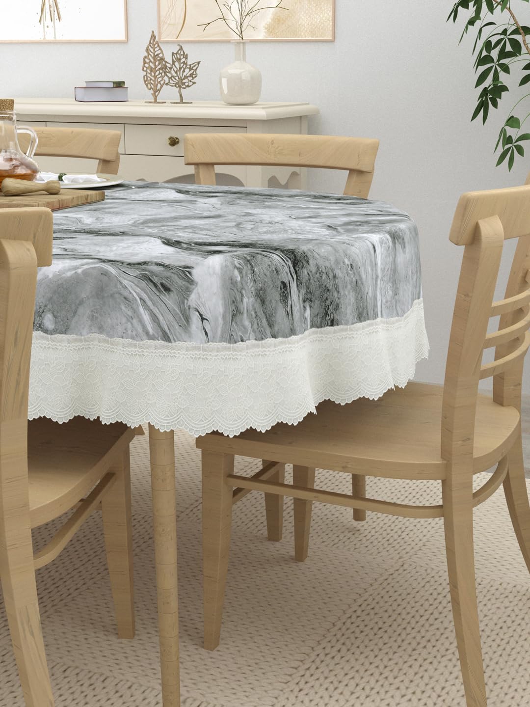 Clasiko 6 Seater Oval Dining Table Cover; 60x90 Inches or 152x228 Cms; Material - PVC; Anti Slip; Grey Marble 69053 - Image 2 thumbnail