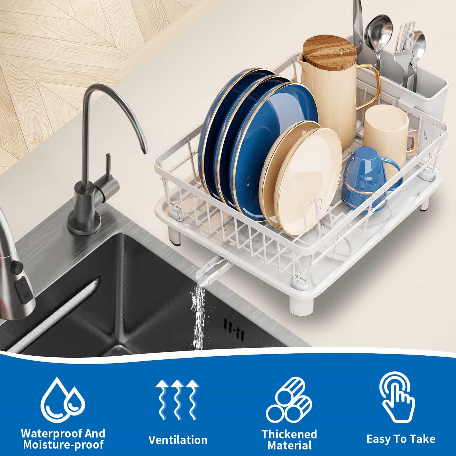 Eidoct Dish Drainer Rack, Kitchen Sink Dish Drainer Rack - Image 3