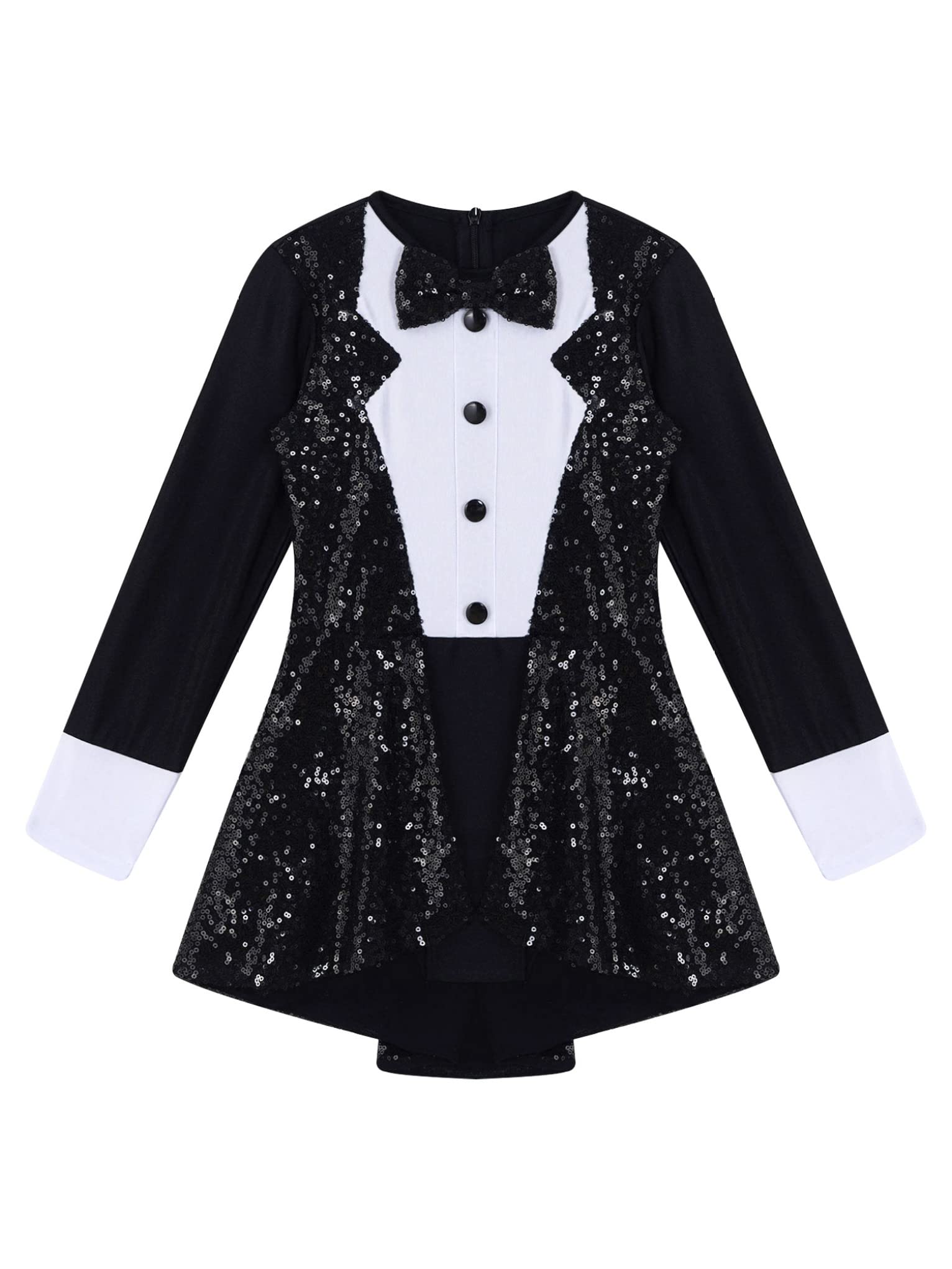 Mufeng Mädchen Zirkus Kostüm Ringmaster Zirkusdirektor Kleid Glitzer Tanzkleid mit Mütze Halloween Karneval Fasching Tanzkostüm