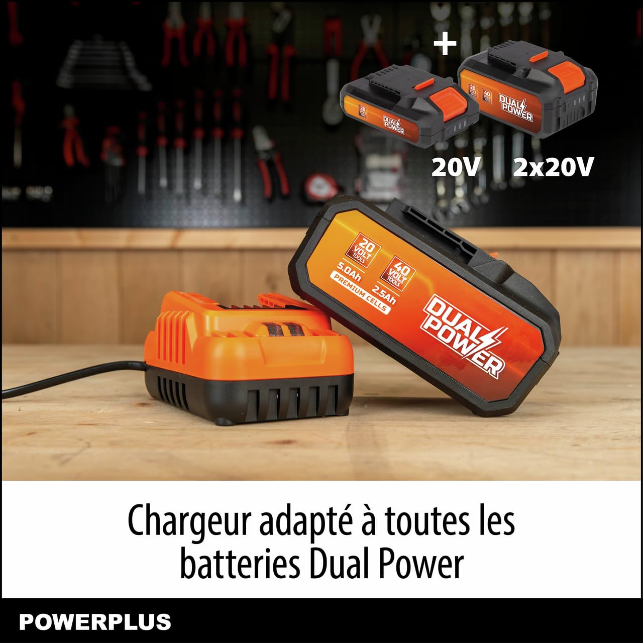 Batterie et chargeur - Dual Power - POWDP90640 - Batterie 2,5Ah/5,0Ah de 2x20V et chargeur - Outils de bricolage sans Fil