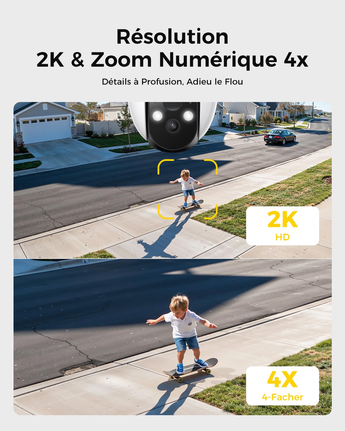 2K Camera Surveillance WiFi Exterieure sans Fil Batterie | Caméra Solaire 3MP 360°PTZ, Panneaux Solaires Intégrés, Recharge Basse Luminosité, Vision Vocturne, AI Détection