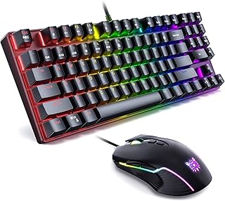 AJIJAR Mechanical Gaming Keyboard and Mouse Combo, 89 Keys Rainbow Backlit Wired Keyboard with Number Keys & Blue Switch for Gamer PC Computer Laptop, Up to 6400 DPI RGB Gaming Mouse with 7 Buttons
