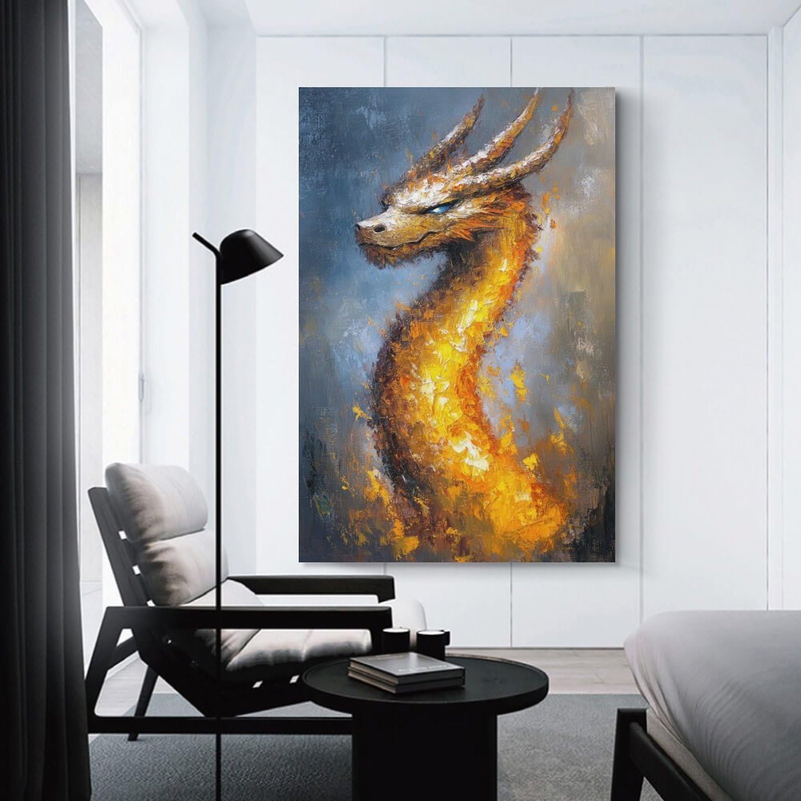 Junmoney Unframe-Style-16-1 Fiery Dragon Portrait Painting Room Decor Wall Art, 16X24inch(40X60cm), For Entrance Spaces, Stair Walls Or Halls, A Stylish Accent For Home Entrances