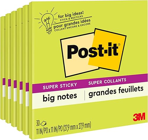 Post-it Notas grandes súper adhesivas, 11 x 11 pulgadas, 1 bloc, 2 veces el poder de adherencia, verde neón (BN11G) (paquete de 6) disponible en Yaxa Colombia