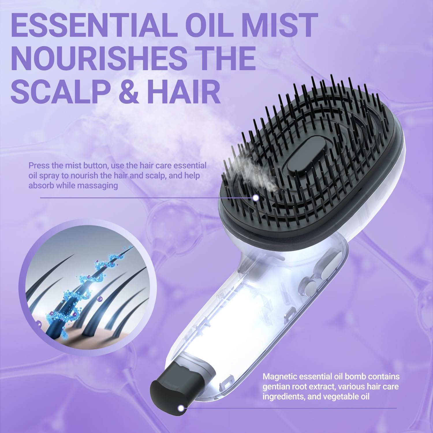Electric Scalp Massage Brush with Red Light, Vibrating Hair Growth Massager, Portable Deep Brush Head Tool with Essential Oil Spray Function,Give Gifts to Parents and Family Members (Silvery)
