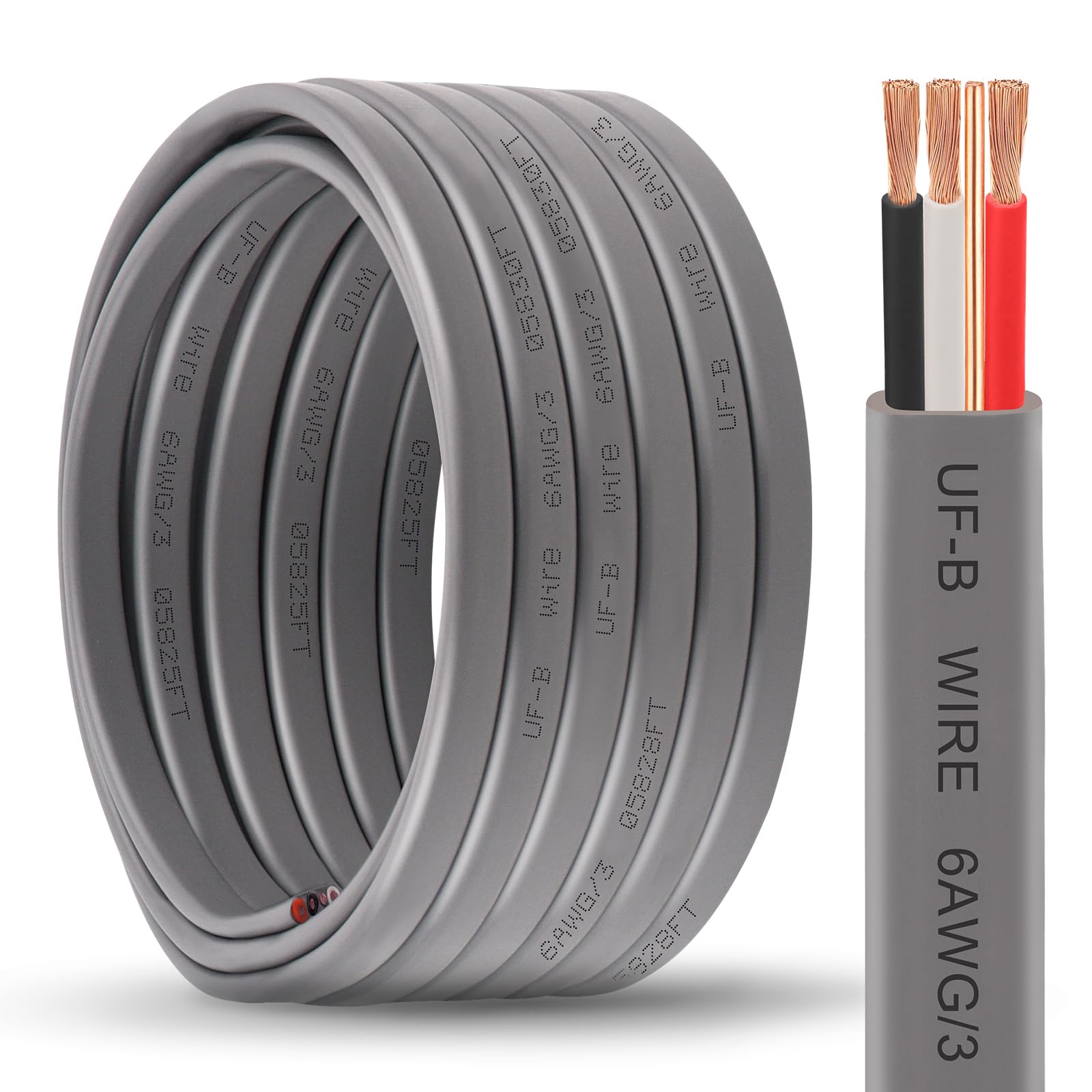 6/3 uf-b wire - 25ft 100% pure copper 6awg 3 connector direct burial electrical cable 6 gauge for underground feeder wet or corrosive locations indoor & outdoor etc