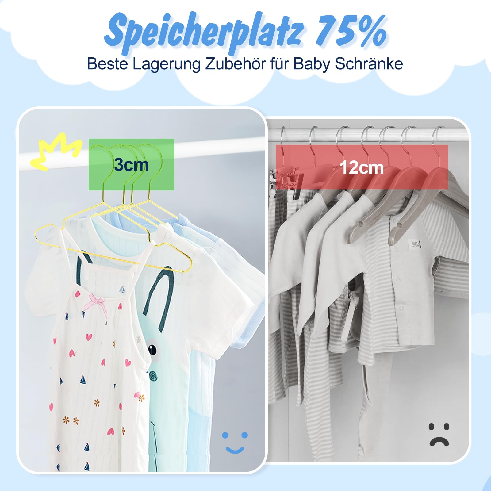 SPECILITE Kinder/Baby Metall Kleiderbügel, Gold 30 Stück(30 cm Breit), Stabile Bügel Metalldraht, für Babykleidung, Kleiderschrank, Garderobe, Platzsparend, mit Einkerbung