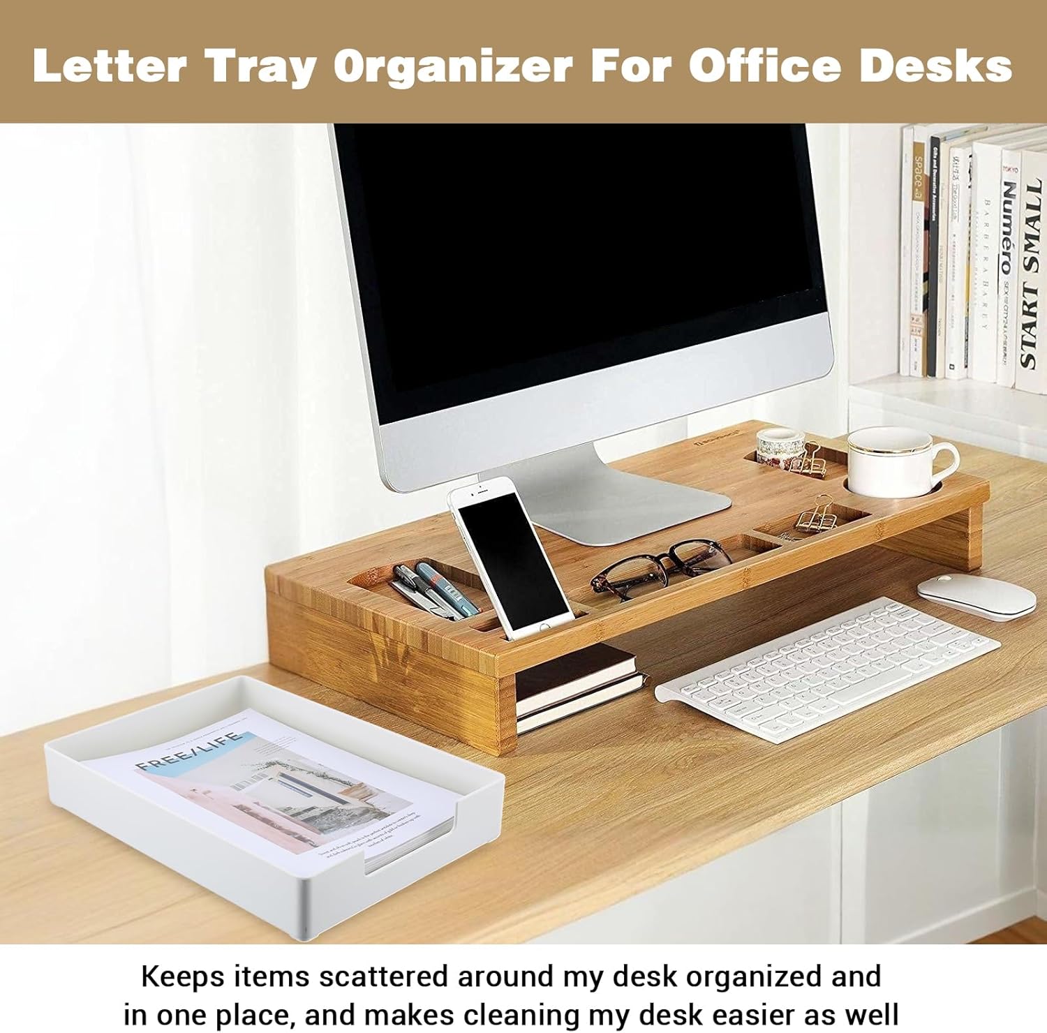 2 Pcs Rectangular Plastic Desk Organizer Tray, Desk Letter Tray, A4 Letter Size Stackable File Tray, Desktop File Paper Holder, Book Storage Rack, Anti-Skid Plastic Organizer Desk Tray for Office
