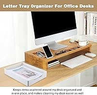 Vista 4 de 2 Pcs Rectangular Plastic Desk Organizer Tray, Desk Letter Tray, A4 Letter Size Stackable File Tray, Desktop File Paper Holder, Book Storage Rack