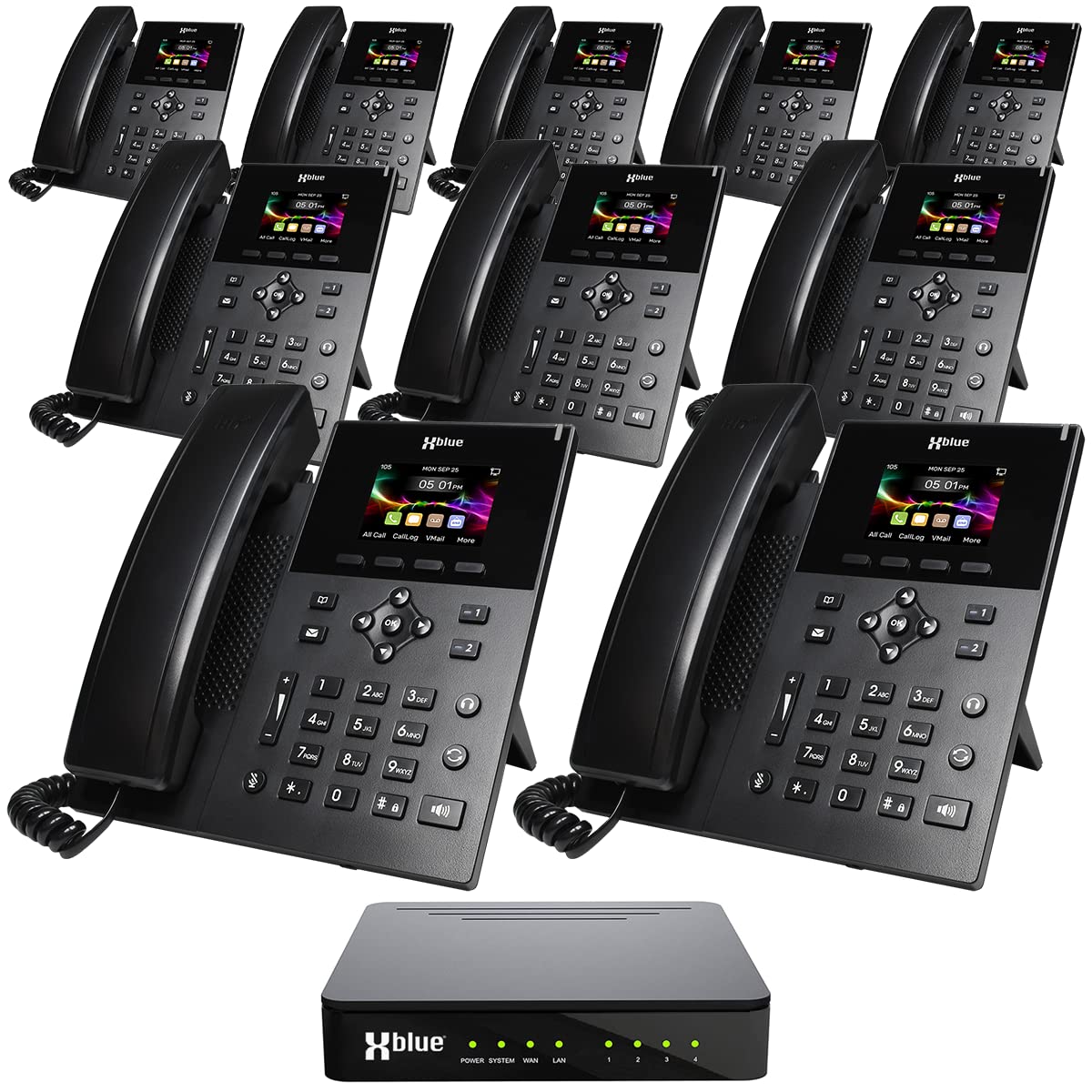 XblueQB1 System Bundle with 10 IP5g IP Phones Including Auto Attendant, Voicemail, Cell & Remote Phone Extensions & Call Recording