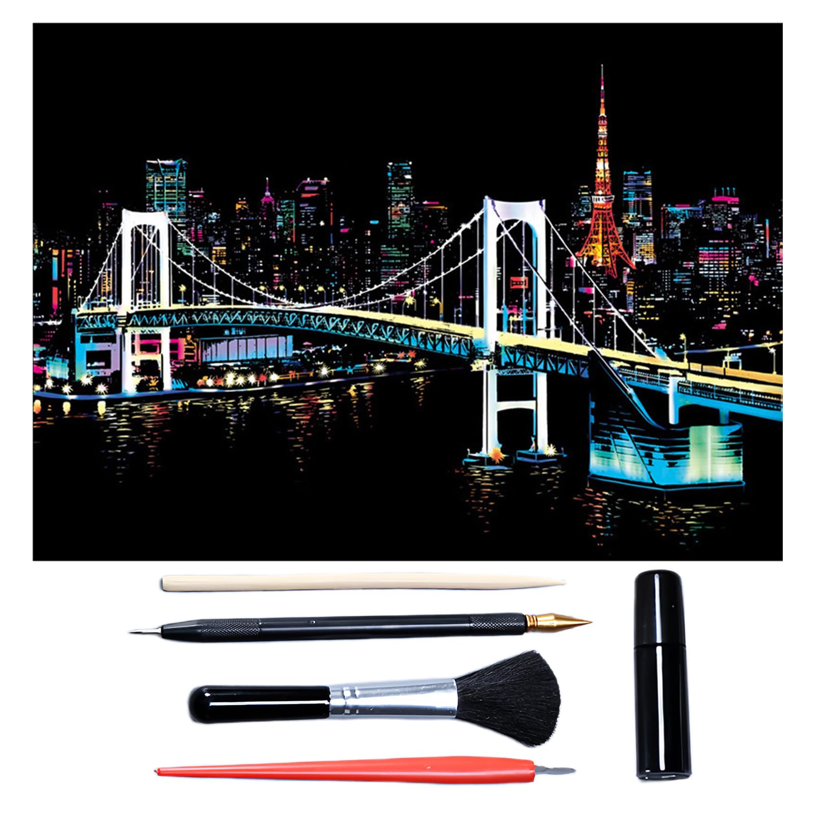 Scratch Art for Adults & Teens, Paint by Scratch 16 X 11.2 Inches, Scratch Off Paper Painting, Scratchart Kit Ornaments, Colorful Sketches Rainbow Scratch Art (Tokyo)
