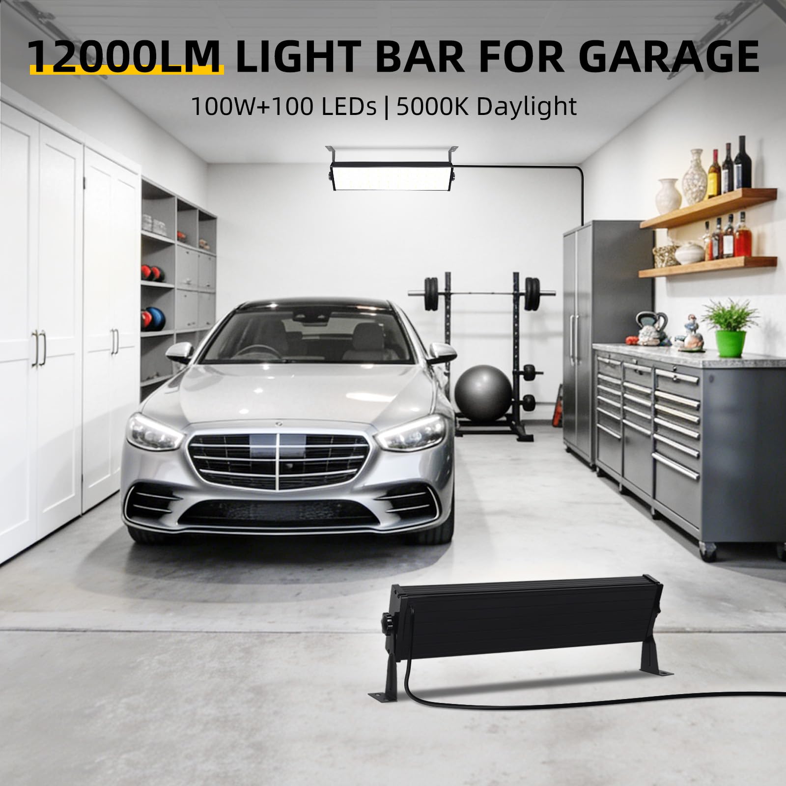 100W LED Shop Lights with 6FT Cord Swtich 12000LM Plug in Garage Light 5000K Daylight Shoplighting for Garage — view 2