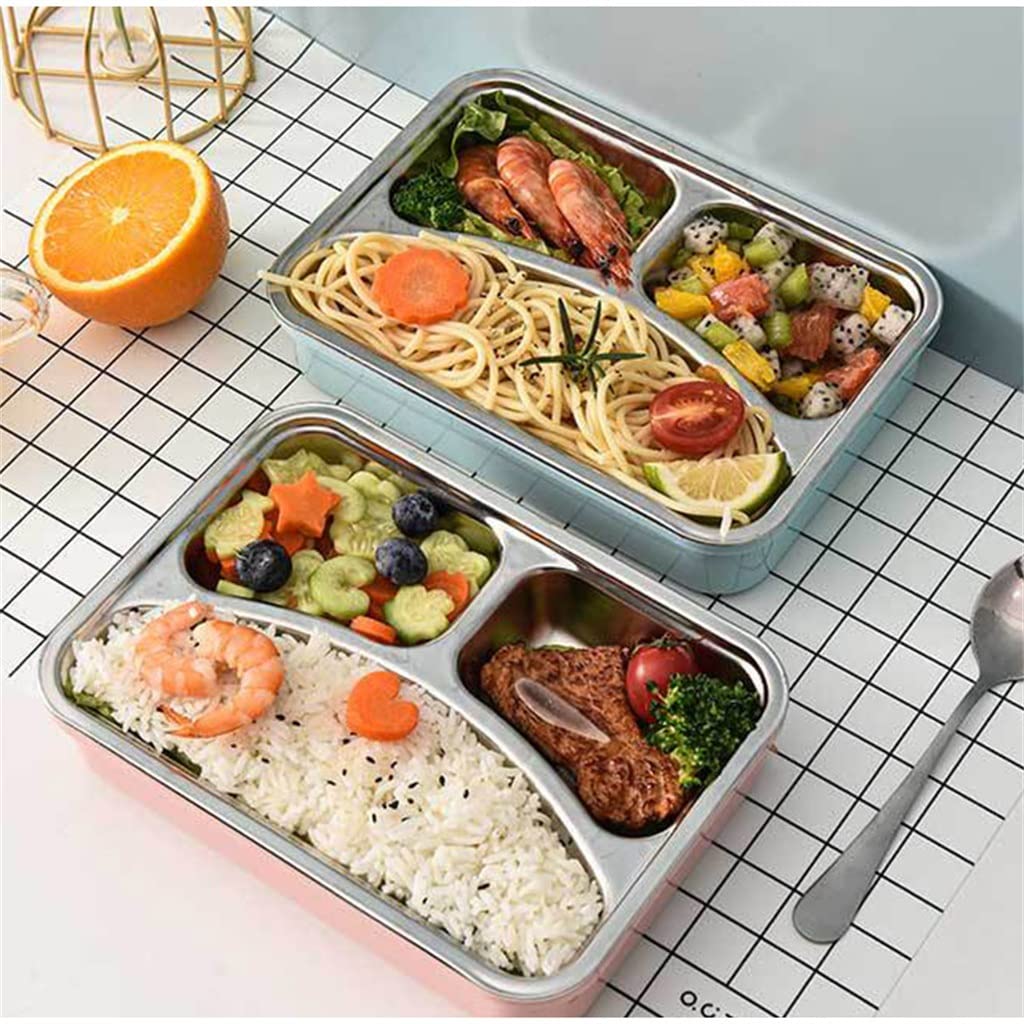 Fiambrera térmica de Acero Inoxidable 304 con Cuchara, vajilla a Prueba de Fugas para Caja Bento (Gris 21,5 * 15 * 5,5 cm)