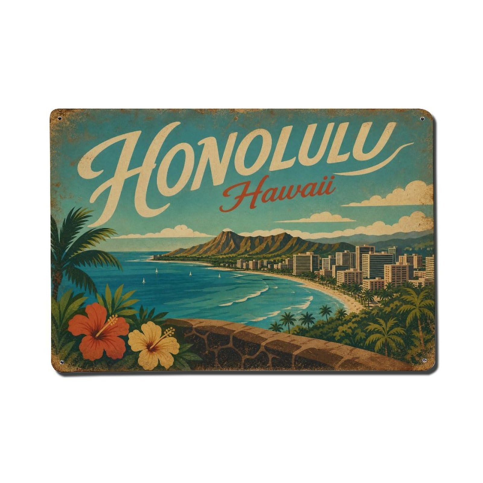 Huiyhb 8X12inch(20X30cm) Vintage Travel Honolulu Hawaii Lookout Metal Tin Sign