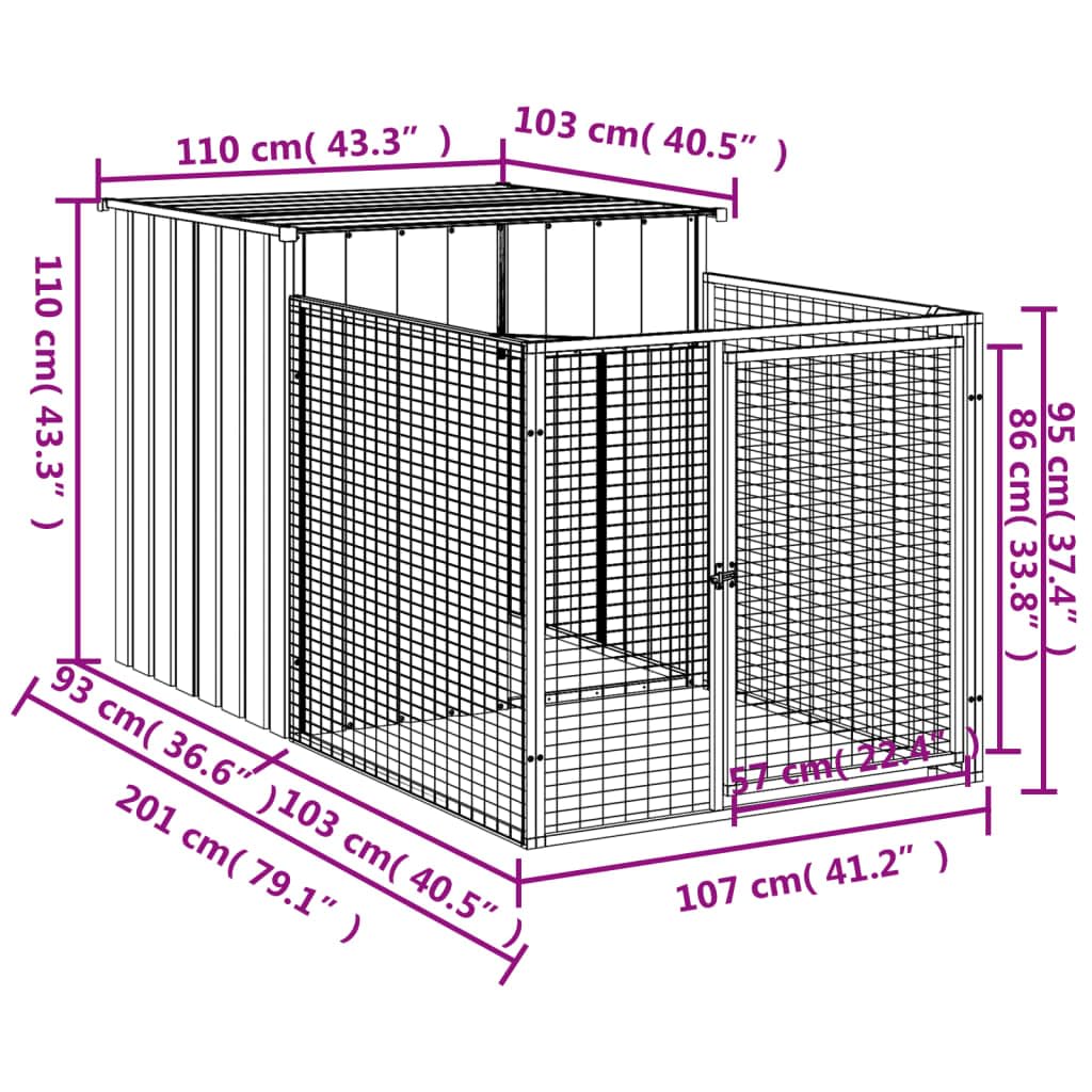 Casetta Cani con Corsa Antracite 110x201x110 cm Acciaio Zincato,Recinto per Cani da Giardino, Gabbia per Conigli, Recinto per Animali Domestici, Gatti, Cuccioli, Porte con Chiavistello e Parasol