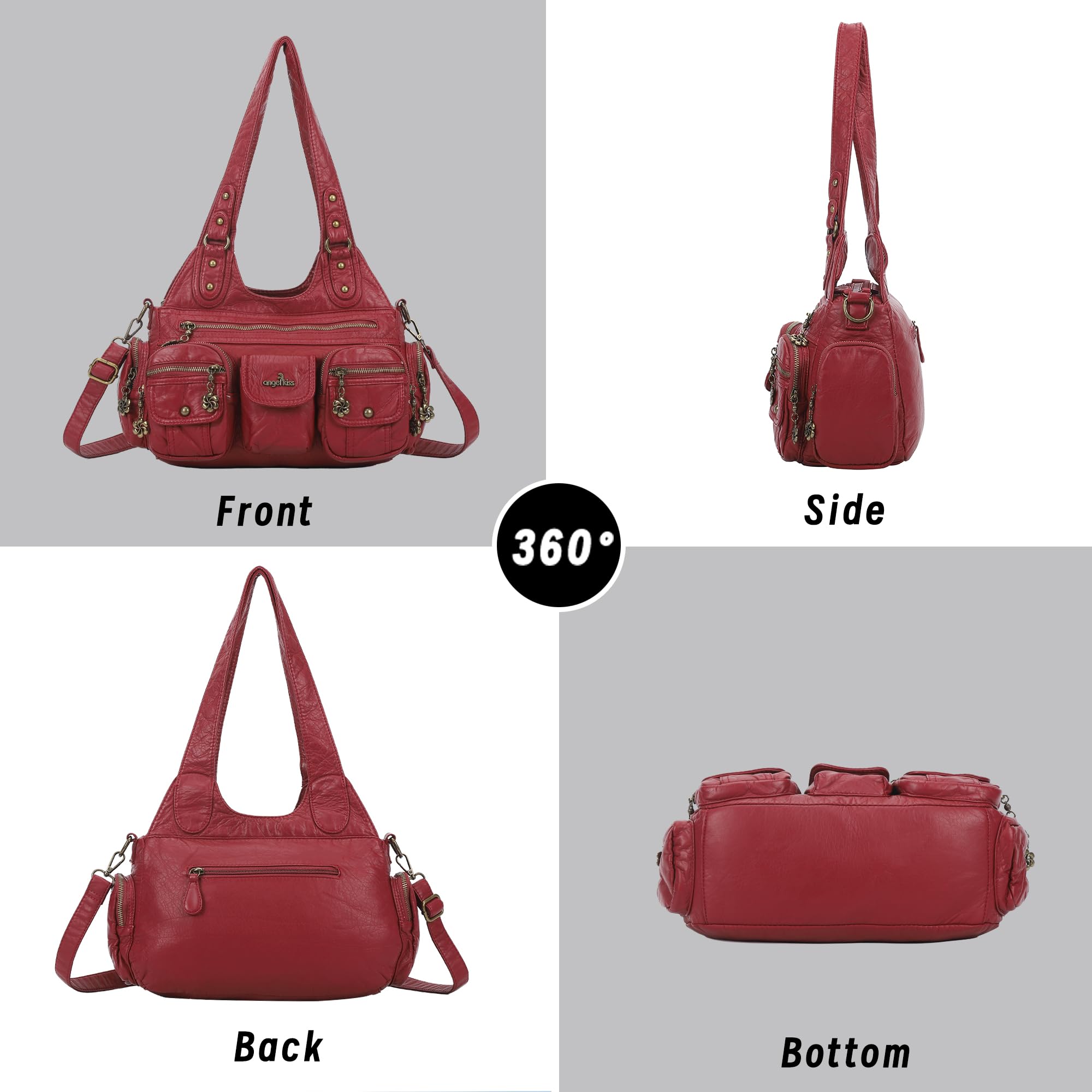Angel Kiss Bolsos de Mujer Cuero PU Bandolera Mujer Tote Bag Impermeable Bolso Hobo Elegante con Cremallera de Múltiples Bolsillos, para Viajes, Compras, Trabajo, Uso Diario