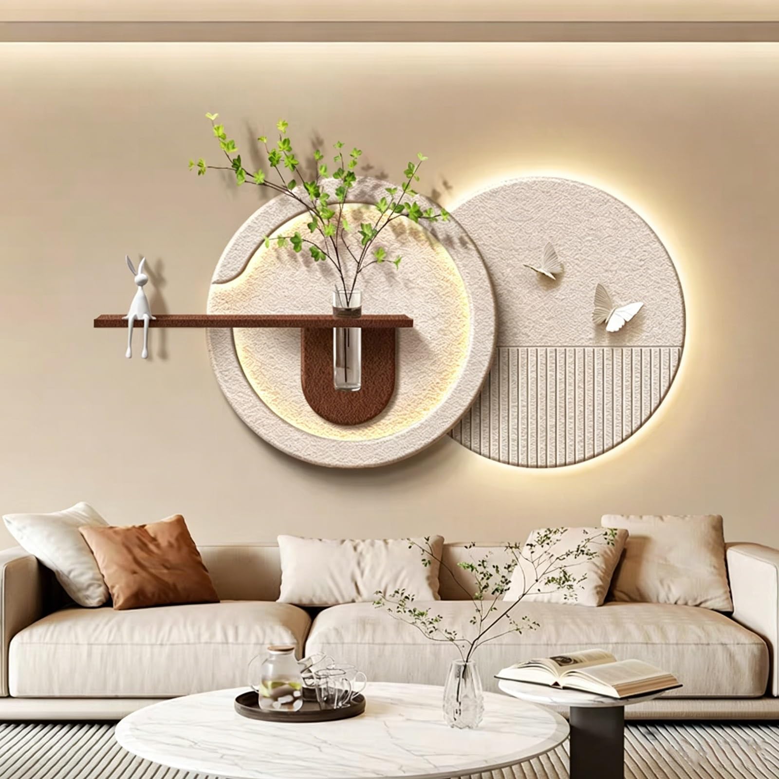 YDAECKRYVB Sandstone Wall Art Decorations With LED Lights, 3D Sandstone Wall Sculptures, Plug-in Modern Art Murals For Home Walls, Paintings For Living Rooms And Hallways.(A,120 * 60cm/47.2 * 23.6in)