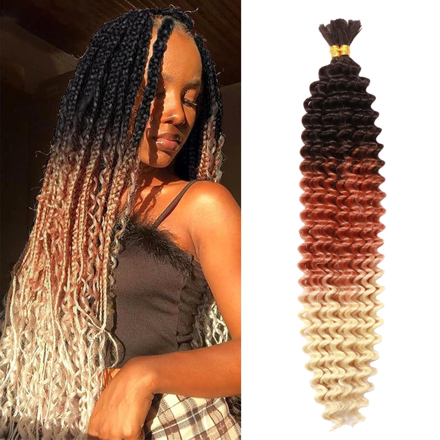 Seimainurs Deep Wave Crochet Hair Long Curly Braiding Hair for Boho Braids Ocean Wave Braiding Hair for Black Women (C15