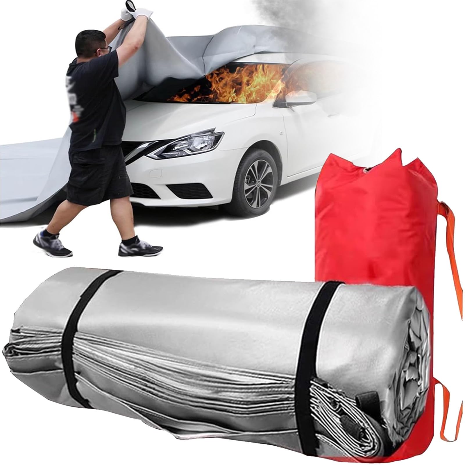 Manta ignífuga reutilizable para coche, 1100 °C, manta ignífuga de emergencia para vehículos, revestimiento de silicona de doble cara, 6 x 9 m
