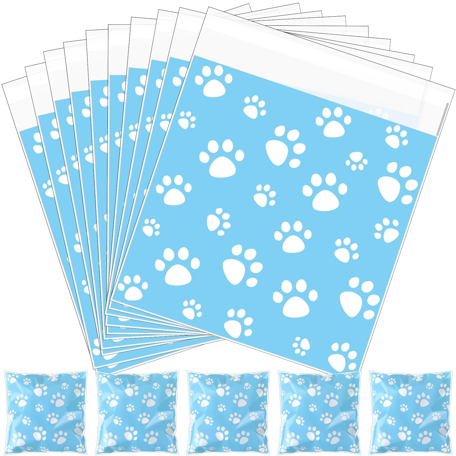 Pasimy 200 Pcs Paw Plastic Bags Pet Cellophane Bags Self-adhesive Clear Treat Pouches for Pet Dog Theme Party Supplies Decor(Blue)