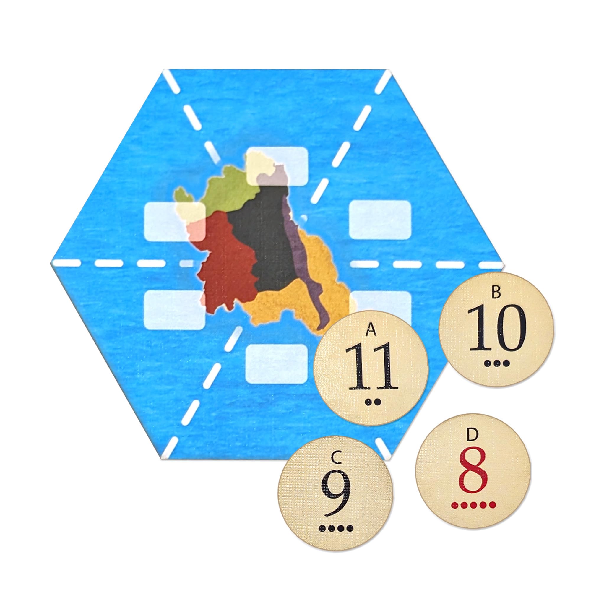 Treasure Island Scenario Hex and Replacement Number Tokens compatible with Catan's Settlers of Catan, Seafarers and Catan Expansions