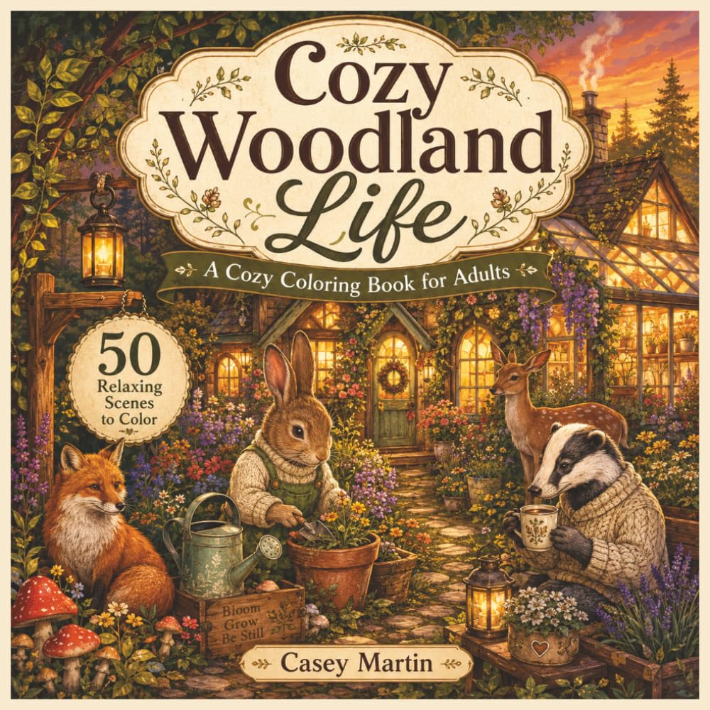 Cozy Woodland Life: A Cozy Coloring Book for Adults Featuring 50 Relaxing Forest, Cottage, and Woodland Animal Scenes