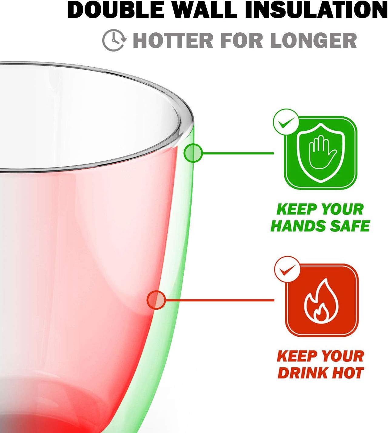 Large Coffee Mug, Double Wall Glass 16 oz Dishwasher & Microwave Safe Clear, Unique