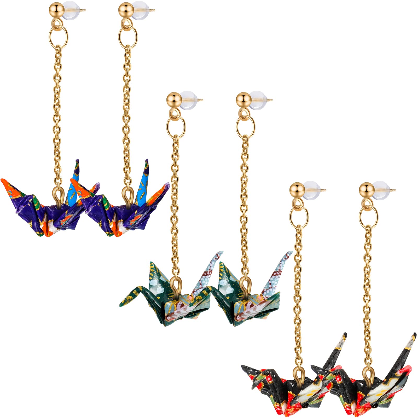 White Iridescent Origami Crane Crystal Earrings