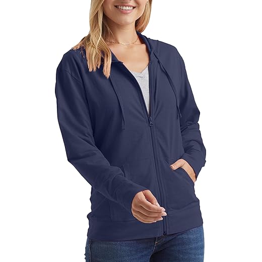 Hanes Women’s Slub Knit Full-Zip Hoodie, Textured Cotton Zip-Up T-Shirt Hoodie for Women